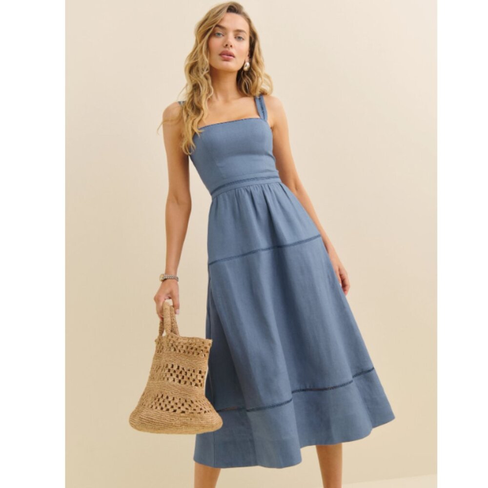 Reformation Everett Linen Dress - Cornflower